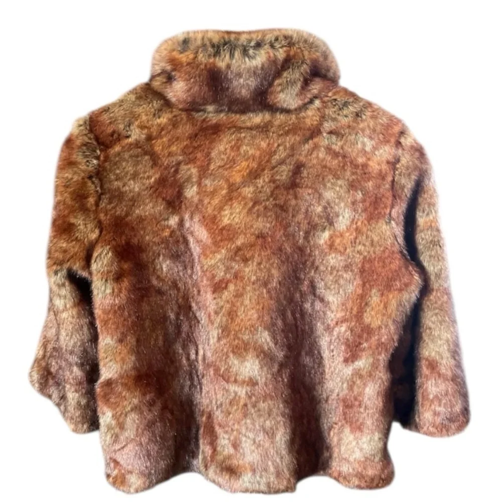 Abbie Mags Vintage Brown Faux Fur Cropped Jacket Size Large Old Money - Picture 7 of 14